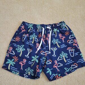 Chubbies  The Neon Lights Flamingo  Men’s Large Blue 5.5 Tropical Swim Trunks